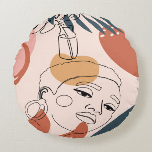 Coussins Ronds Portrait de femme abstrait en ligne art
