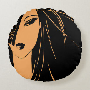 Coussins Ronds Portrait de la fille aux cheveux rejetés