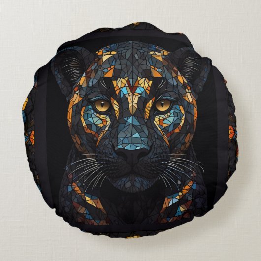 Coussins Ronds Portrait de la Panthère noire en mosaïque (Dos)