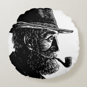 Coussins Ronds Portrait de point et de ligne : Vieux Homme Sage F