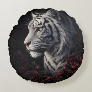 Coussins Ronds Portrait de Tigre Blanc – Puissance Calme et Regar