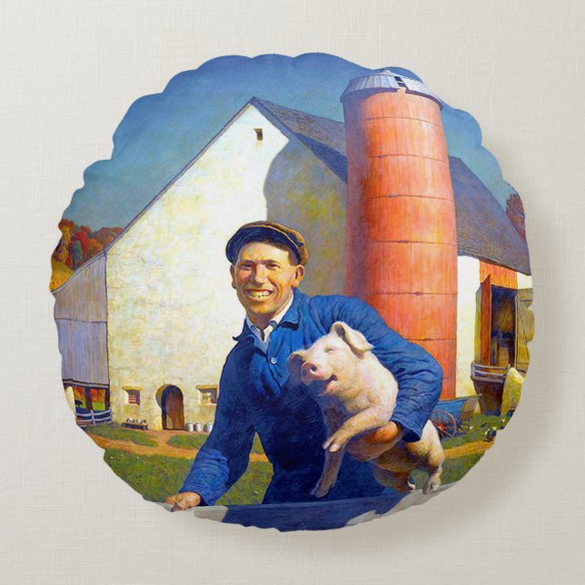 Coussins Ronds Portrait d'une ferme agricole NC Wyeth 1943 (Devant)