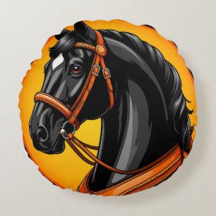 Coussins Ronds Portrait élégant de cheval noir
