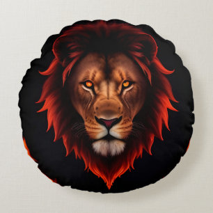Coussins Ronds Portrait Majestueux du Lion Fougueux aux Yeux Bril