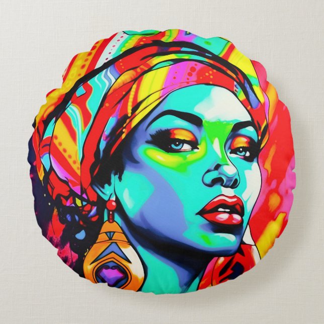 Coussins Ronds Portrait Pop Art (Devant)