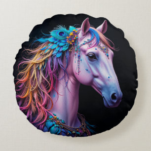 Coussins Ronds Portrait stylisé d'un cheval à la crinière fluide