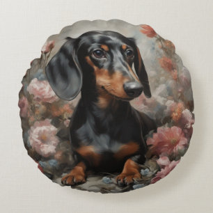Coussins Ronds Portraits de races de chiens de fleurs 10
