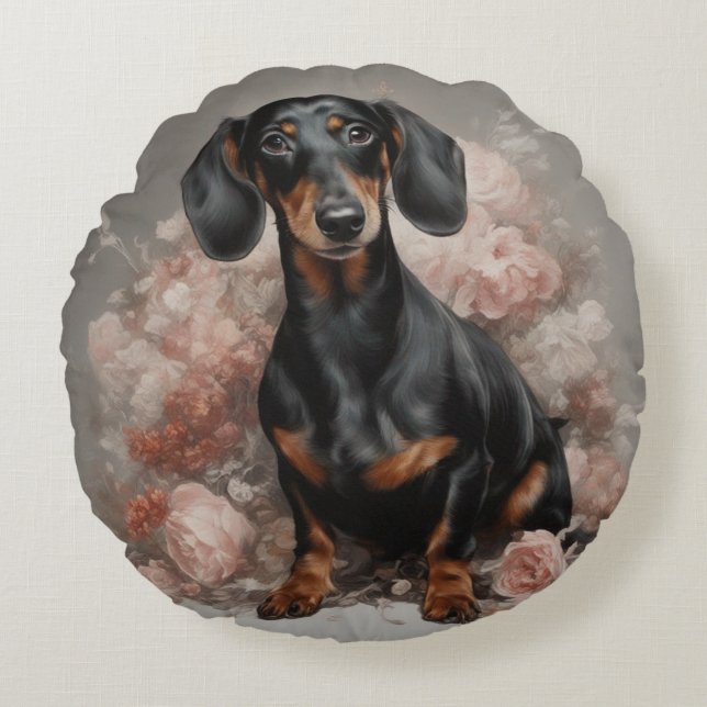 Coussins Ronds Portraits de races de chiens de fleurs 2 (Devant)