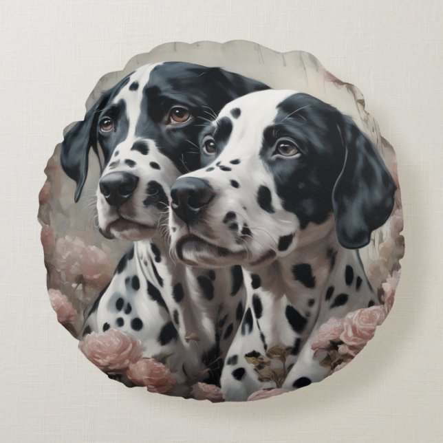 Coussins Ronds Portraits de races de chiens de fleurs 4 (Devant)