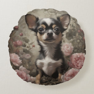 Coussins Ronds Portraits de races de chiens de fleurs 9