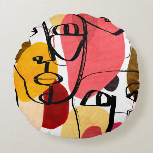 Coussins Ronds Portraits of a woman in modern abstract style. Han