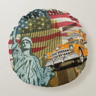 Coussins Ronds Poster vintage de New York.