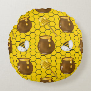 Coussins Ronds Pots de miel et motif de nid d'abeille