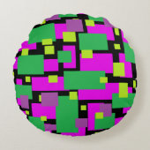 Coussins Ronds Pouf noir avec motif violet et vert (Devant)
