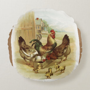 Coussins Ronds Poulets de la ferme d'art vintage