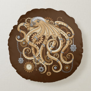Coussins Ronds Poulpe Steampunk Rétro Fantastique Mécanique