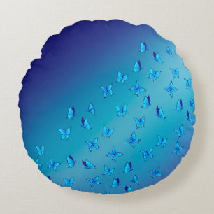 Coussins Ronds Poutres et papillons bleus Abstraits