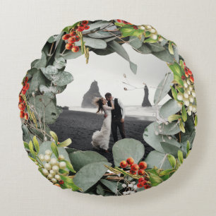 Coussins Ronds Premières noces de Noël en tant que M. et Mme Phot