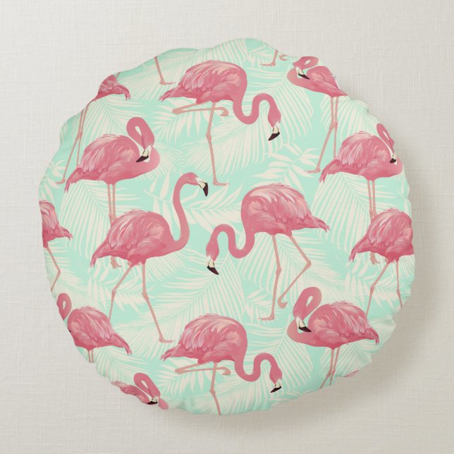 Coussins Ronds Preppy Chic Elegant Pink Flamingo Motif (Dos)