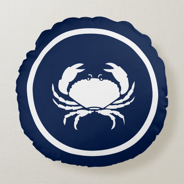 Coussins Ronds Presque Marine bleu et blanc Homard CRAB nautique (Devant)