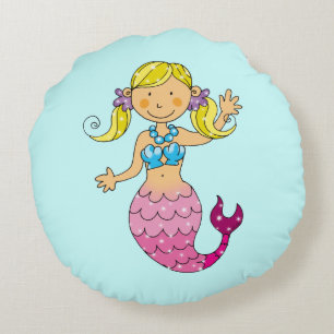 Coussins Ronds princesse mignonne de sirène de mer (cheveux