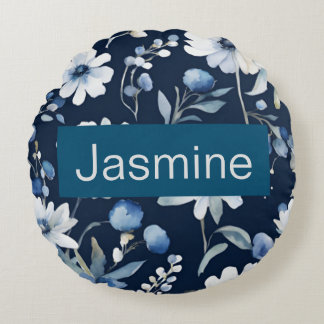 Coussins Ronds Professionnel Moderne Minimaliste Blue Floral Nom