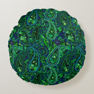 Coussins Ronds Profusion Paisley Vibrant Floral Bleu Vert
