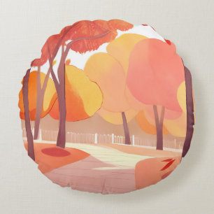 Coussins Ronds Promenade d'automne Aquarelle abstraite