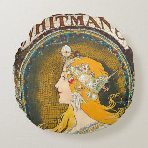 Coussins Ronds Publicité d'Alphonse Mucha Vintage Whitman
