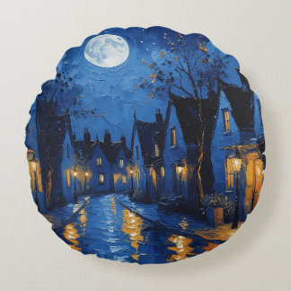 Coussins Ronds Pueblo de noche con luces y faroles