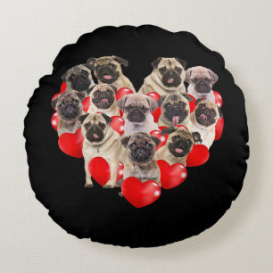 Coussins Ronds Puppy Pugs Venin de Valentine