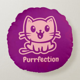 Coussins Ronds Purfection, Très Mignonne Chat Anime
