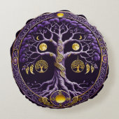 Coussins Ronds Purple and Gold Tree of Life Mandala (Dos)