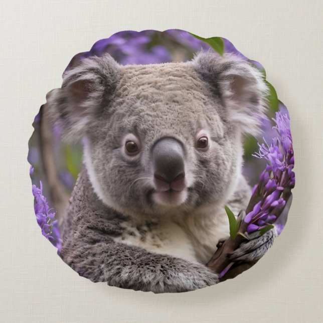 Coussins Ronds Purple Jacaranda Koala Ours, (Devant)
