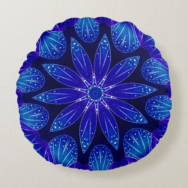 Coussins Ronds Purple & Teal Petals Mandala (Devant)