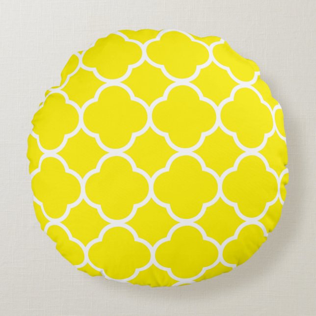 Coussins Ronds Quatrefoil Motifs Bright Sunshine Jaune Blanc (Devant)