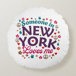Coussins Ronds Quelqu'un à New York m'aime Design Rétro Drôle