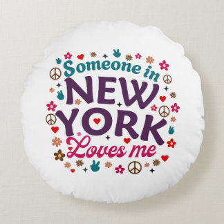 Coussins Ronds Quelqu'un à New York m'aime Design Rétro Drôle