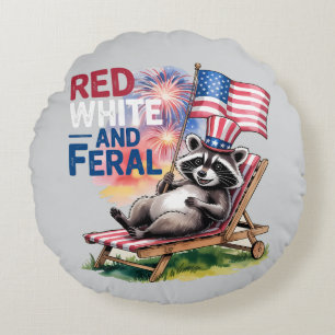 Coussins Ronds Raccoon Rouge Blanc Et Feral