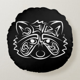 Coussins Ronds Raccoon tribal noir et blanc