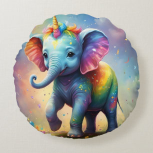 Coussins Ronds Radiant Merveilles : Le Rainbow Baby Unicorn Eleph