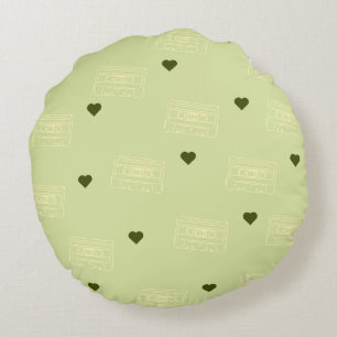 Coussins Ronds Radio Rétro et Motif de Cœur en Vert Citron