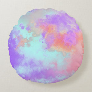 Coussins Ronds Rainbow Paint, effet Lilac Pink Orange