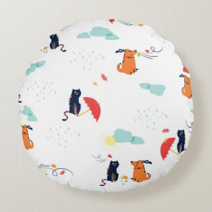 Coussins Ronds Rainy Day Friends : Chien de chat Vintage
