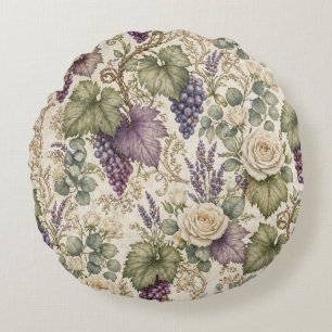 Coussins Ronds Raisins Antiques, Lavande & Roses Blanches