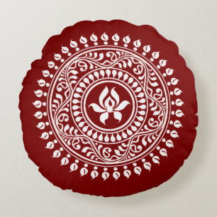 Coussins Ronds Rangoli festif rouge et blanc