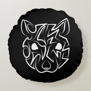 Coussins Ronds Rat tribal noir et blanc