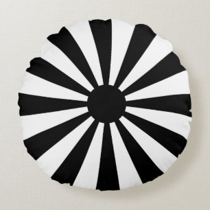 Coussins Ronds Rayons rétro noirs et blancs