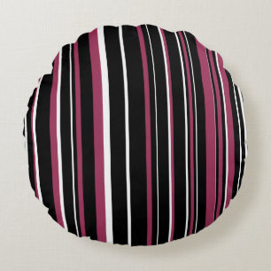 Coussins Ronds Rayure de code-barres noir, rose sangria et blanc