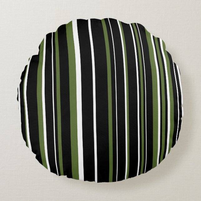Coussins Ronds Rayure de code-barres noir, vert olive et blanc (Devant)